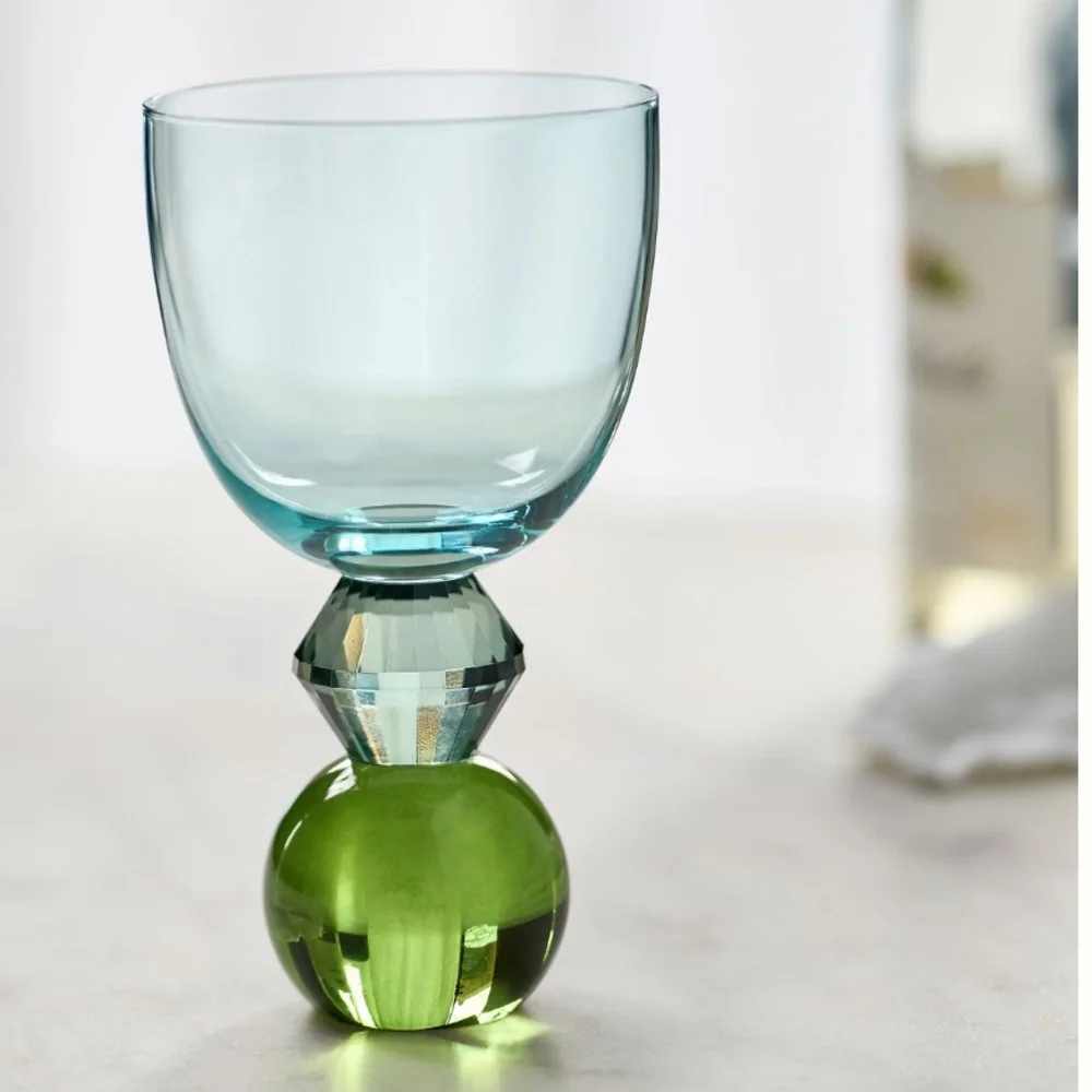 Gemmie Cut Glass Blue and Green Goblet set of 4